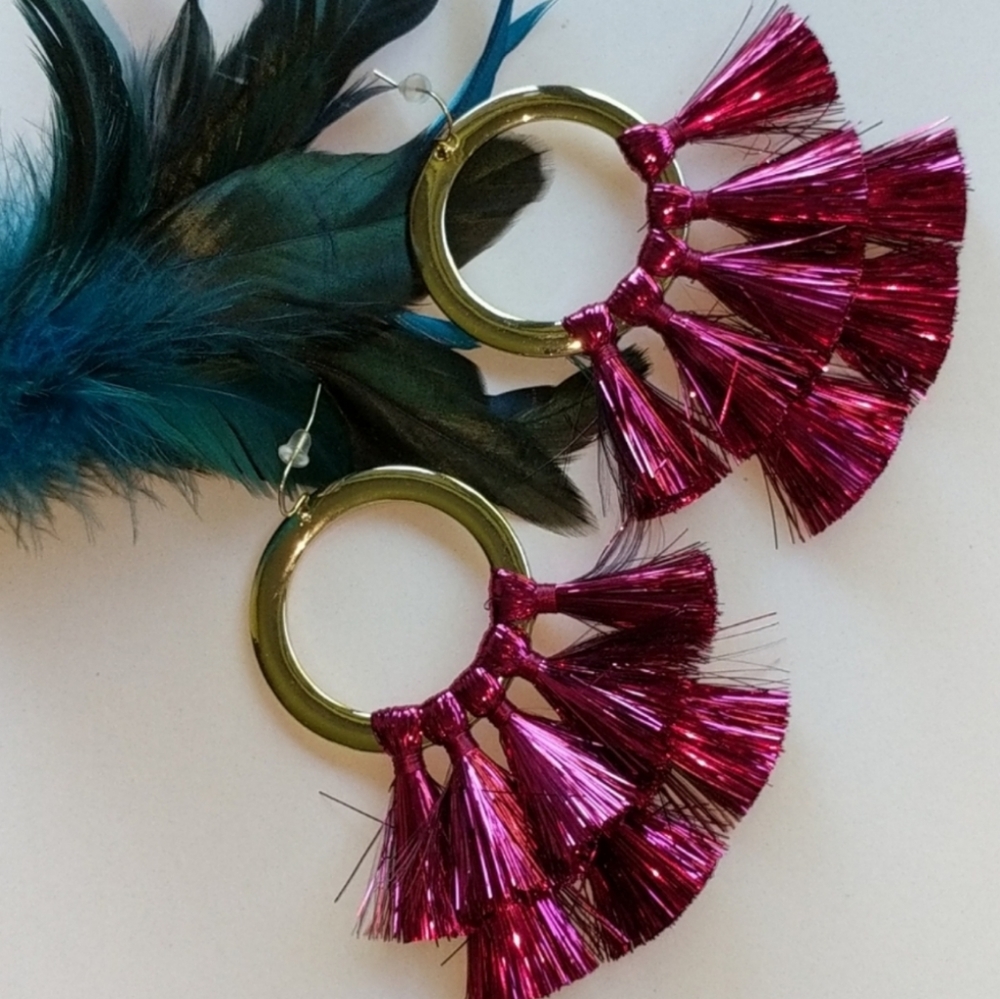 Anna & Ava hot pink tassels earrings